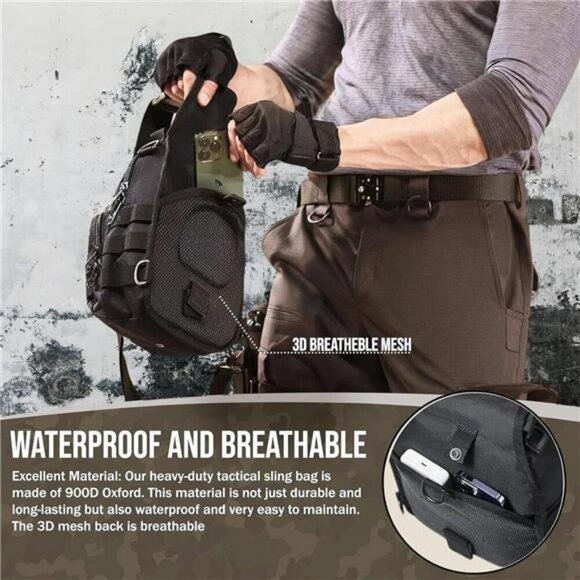 Mens tactical sling bag chest pack small shoulder backpack for travel hiking - Picture 4 of 7